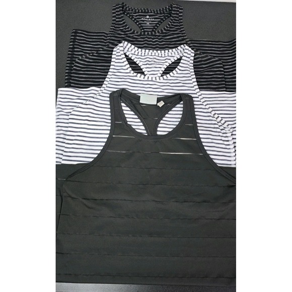 Athleta Tops - 3pc Athleta Women Striped Racerback‎ Scoop Neck Stretch Tank Top White Black Grn